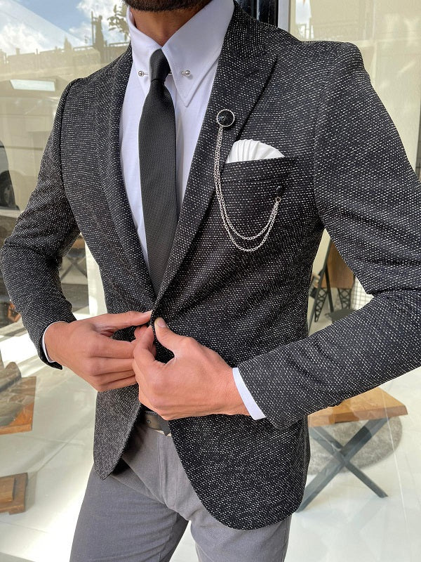 Lorelli Dark Gray Slim Fit Peak Lapel Wool Blazer-baagr.myshopify.com-blazers-BOJONI