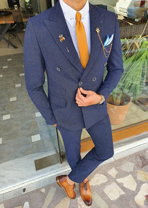 James Navy Blue Slim Fit Double Breasted Pinstripe Wool Suit-baagr.myshopify.com-suit-BOJONI