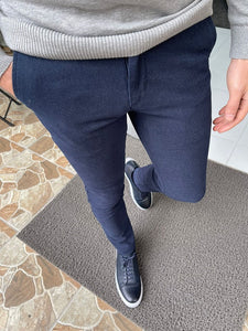 Bojoni Wilson Navy Blue Slim Fit Cotton Pants