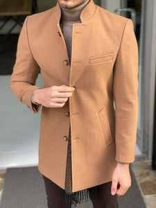 Bojo Camel Slim Fit Judge Collar Wool Long Coat-baagr.myshopify.com-Jacket-BOJONI