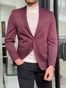 Bojoni Morris Burgundy Slim Fit Peak Lapel Wool Blazer