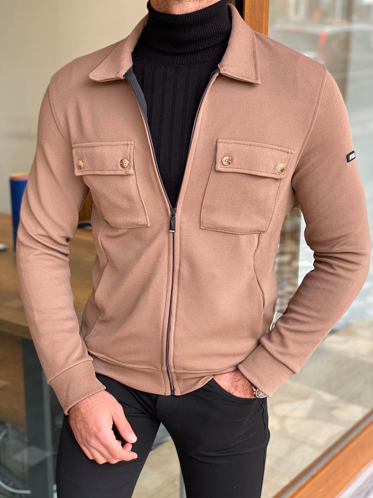 Bojoni Dayton Beige Slim Fit Double Pocket Jacket