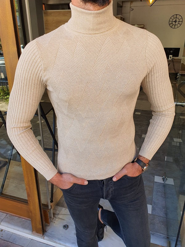 Elko Beige Slim Fit Turtleneck Sweater-baagr.myshopify.com-sweatshirts-BOJONI