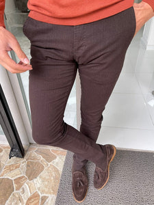 Bastoni Brown Slim Fit Cotton Lycra Pants-baagr.myshopify.com-Pants-BOJONI