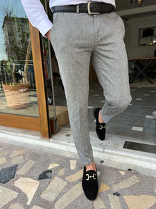 Bojoni Dover Gray Slim Fit Linen Pants