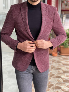 Bojoni Morris Magenta Slim Fit Peak Lapel Wool Blazer