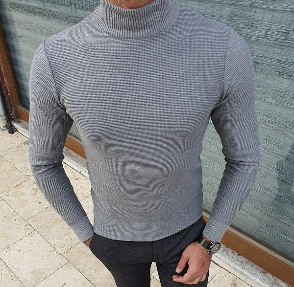 Elko Gray Slim Fit Mock Turtleneck Sweater-baagr.myshopify.com-sweatshirts-BOJONI