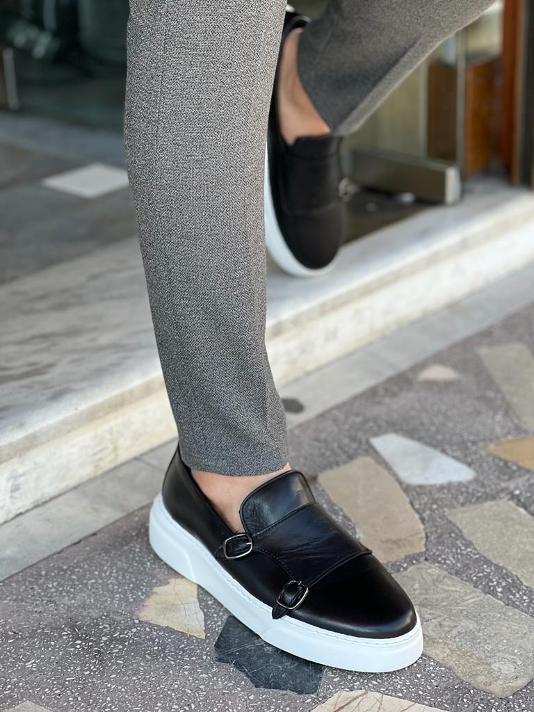 Bojoni Black Double Monk Strap Casual Shoes