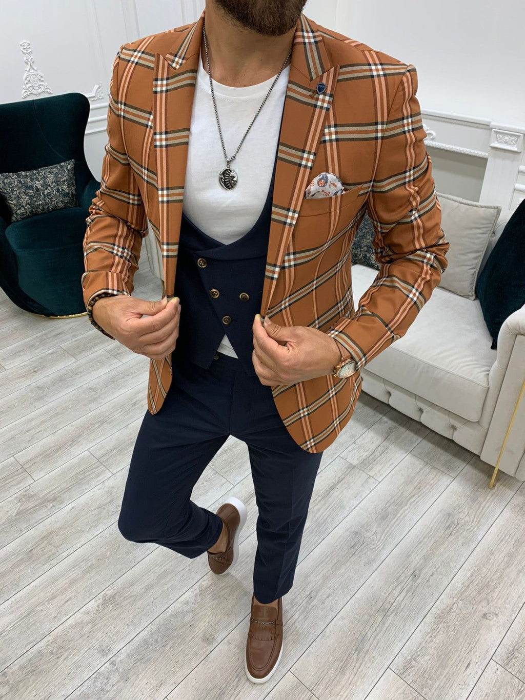 Areni Orange Plaid Slim Fit Suit-baagr.myshopify.com-1-BOJONI