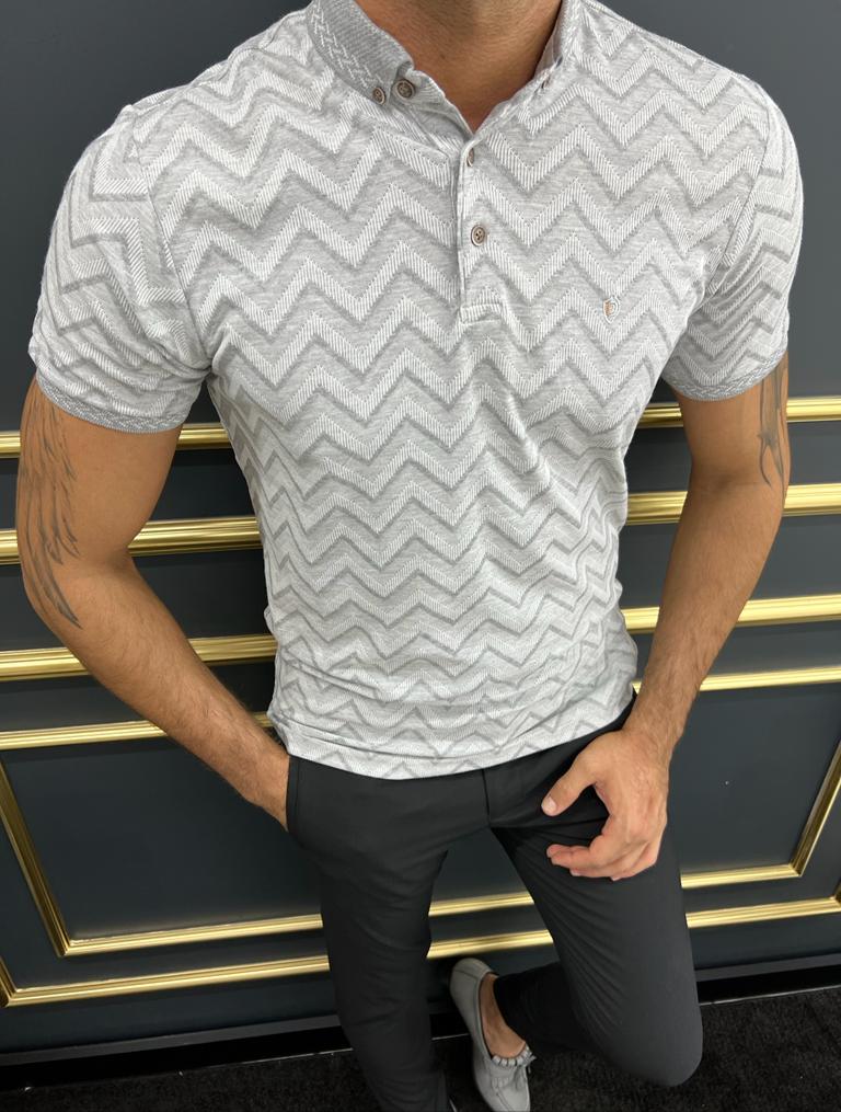 Bojoni Uluwatu Slim Fit Striped Grey Polo Tees