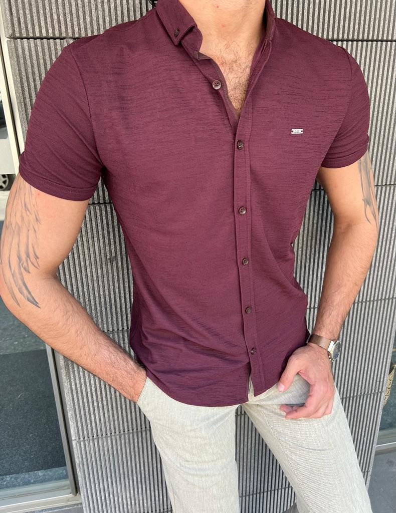 Giovanni Mannelli Slim Fit Short Sleeve Burgundy Tees