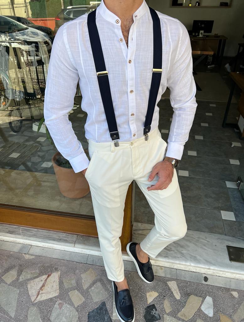 Bojoni Dover White Slim Fit Long Sleeve Cotton Shirt