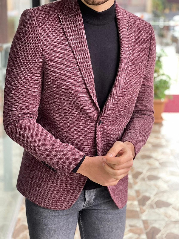 Bojoni Morris Magenta Slim Fit Peak Lapel Wool Blazer