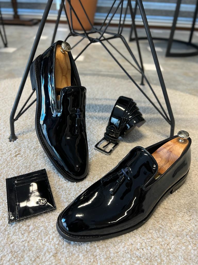 Bojoni Black Patent Leather Tassel Shoes