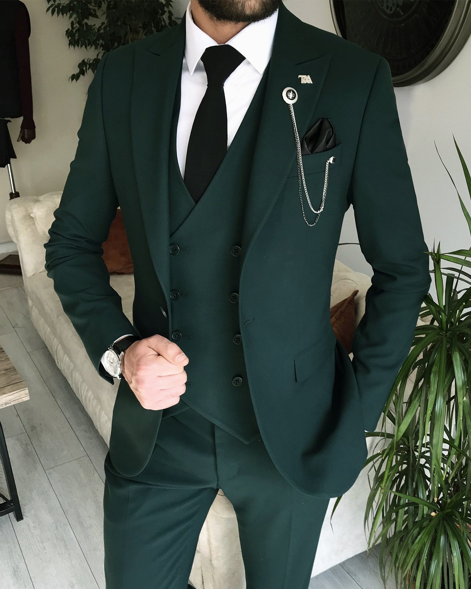 Bojoni Amato Slim Fit Dark Green Suit