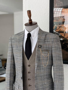Severi Gray Slim Fit Peak Lapel Plaid Wool Suit-baagr.myshopify.com-suit-BOJONI