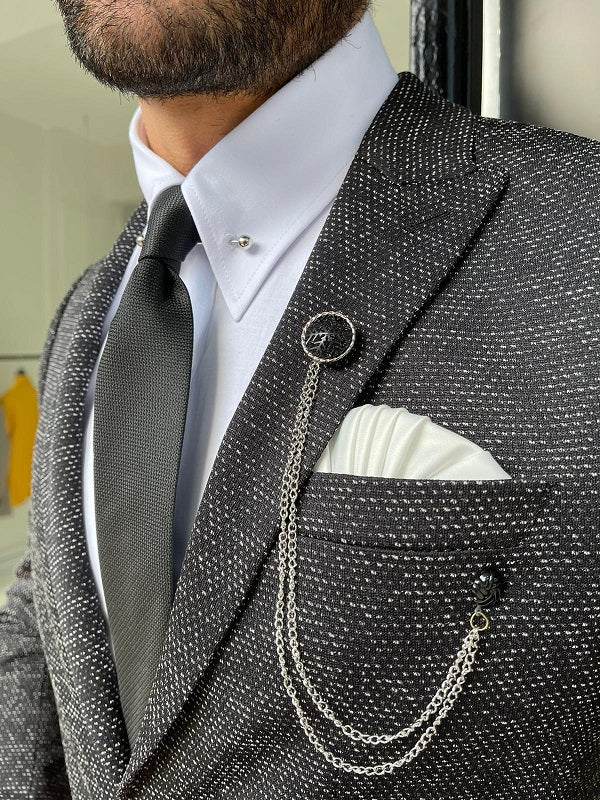 Lorelli Dark Gray Slim Fit Peak Lapel Wool Blazer-baagr.myshopify.com-blazers-BOJONI