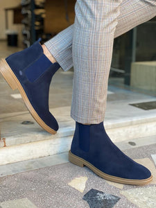 Bojoni Clifton Navy Blue Suede Chelsea Boots