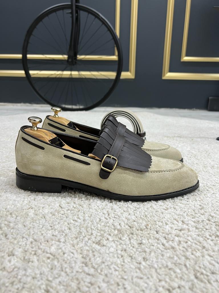 Benson Fringe Detailed Suede Beige Casual Loafer