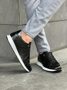 Benson Eva Sole Croc. Detailed Black Sneakers