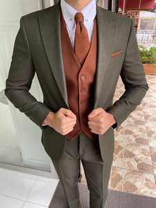 Bojoni Austin Green Slim Fit Peak Lapel Wool Suit