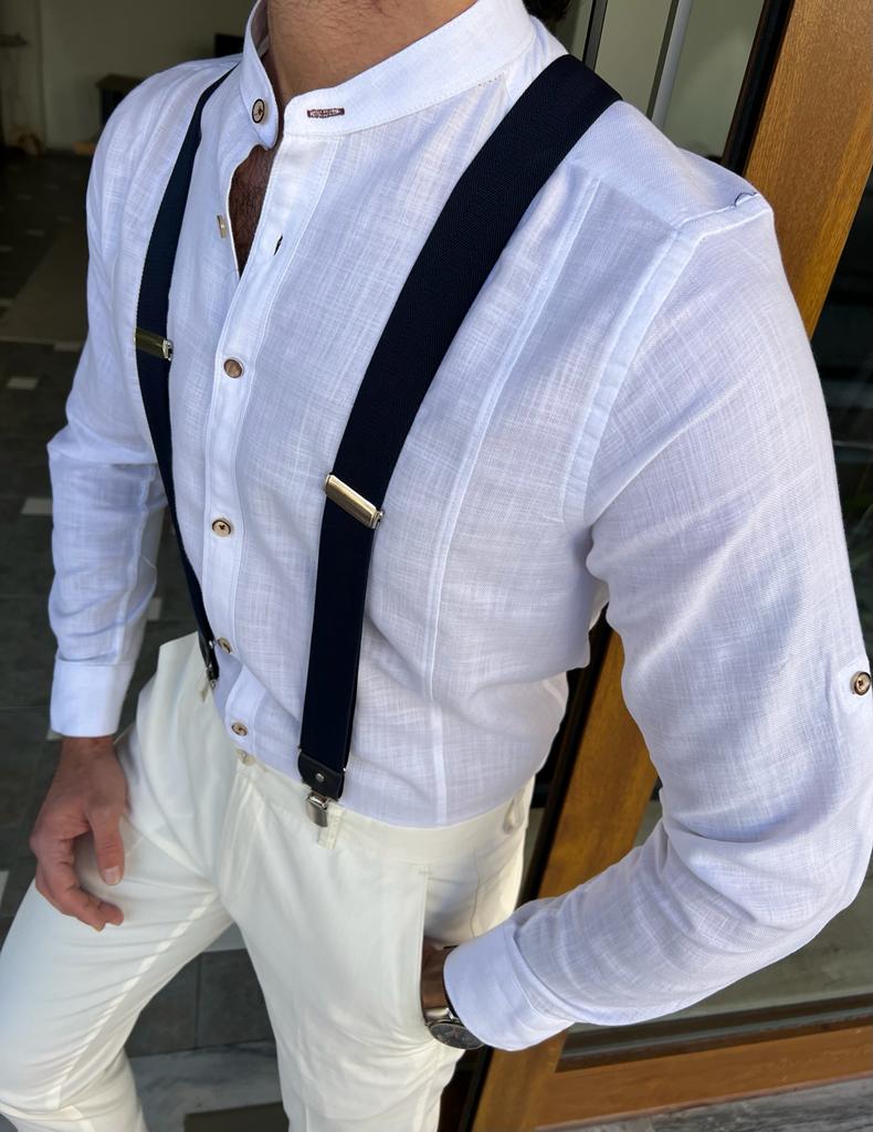 Bojoni Dover White Slim Fit Long Sleeve Cotton Shirt