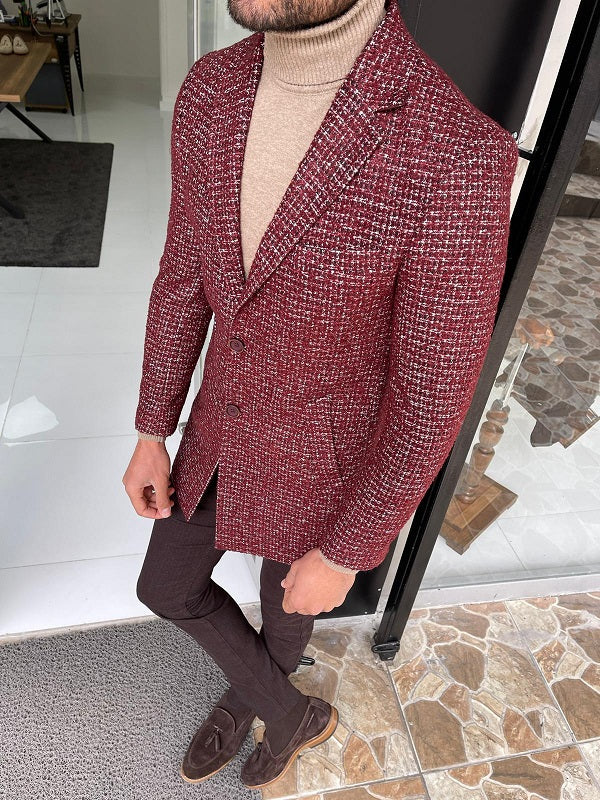 Verno  Burgundy Slim Fit Wool Long Coat-baagr.myshopify.com-Jacket-BOJONI