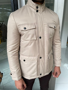 Verno Beige Slim Fit Fur Coat-baagr.myshopify.com-Jacket-BOJONI