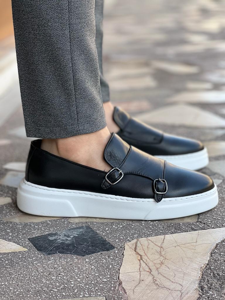 Bojoni Black Double Monk Strap Casual Shoes