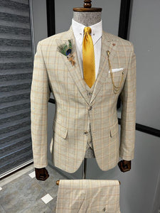 Bojoni Fremont Camel Slim Fit Peak Lapel Plaid Suit