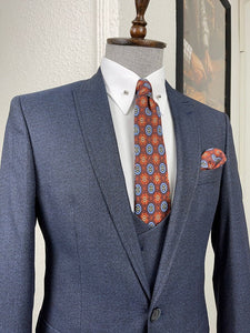 Bojoni Daroni Navy Blue Slim Fit Wool Suit