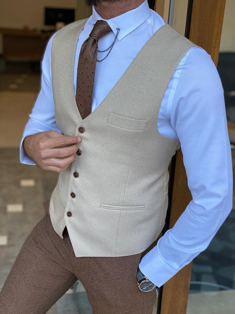 Forenza Beige Slim Fit Wool Vest-baagr.myshopify.com-suit-BOJONI