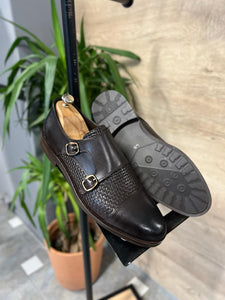 Bojoni Brown Cap Toe Double Monk Strap Shoes