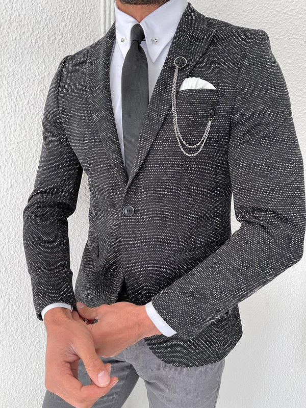 Lorelli Dark Gray Slim Fit Peak Lapel Wool Blazer-baagr.myshopify.com-blazers-BOJONI