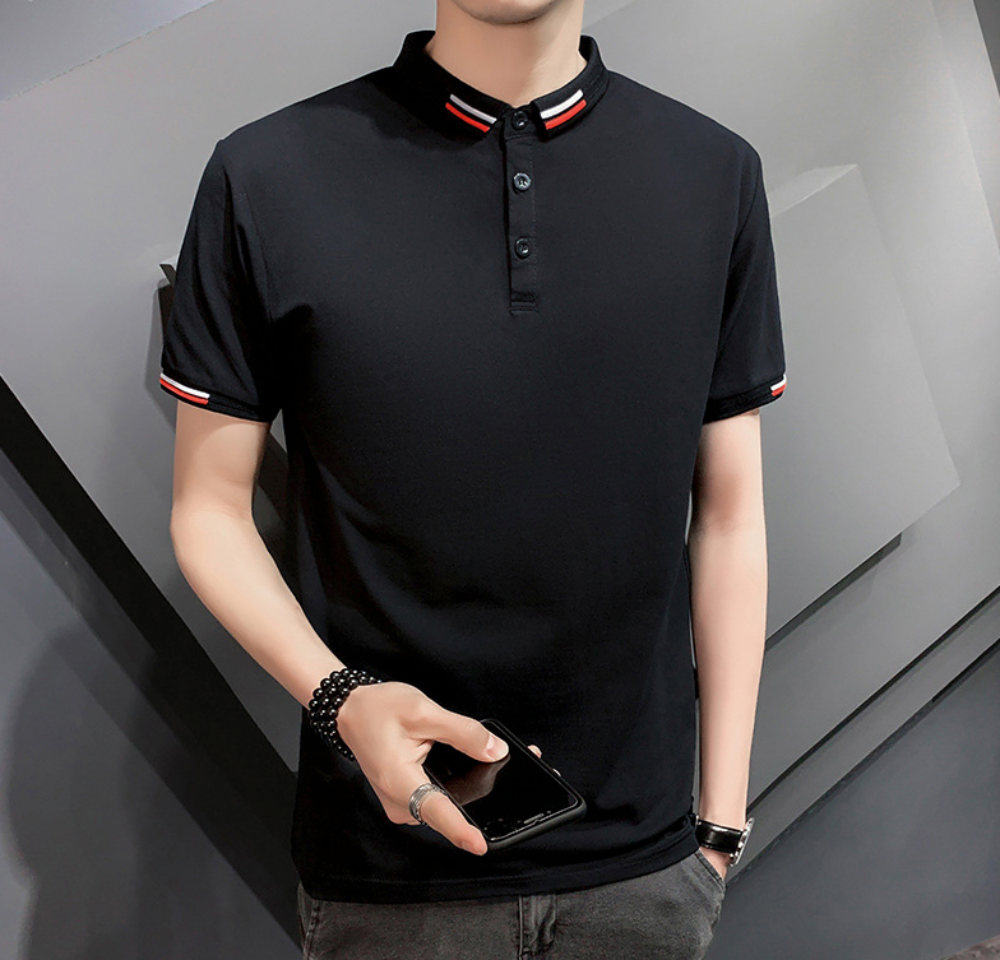 Mens Polo Shirt with Collar and Sleeve Details
