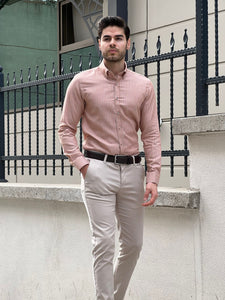 Bojoni Montebello Slim Fit High Quality Striped Salmon Shirt