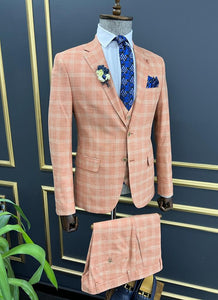 Rick Slim Fit Plaid Tile Striped Suit