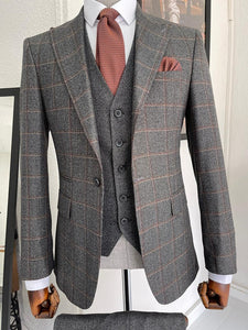 Severi Dark Gray Slim Fit Peak Lapel Plaid Wool Suit-baagr.myshopify.com-suit-BOJONI