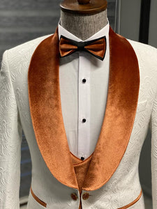 Bojoni Camden Orange & White Slim Fit Velvet Shawl Lapel Wool Tuxedo