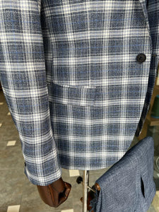 Bojoni Dover  Blue Slim Fit Peak Lapel Plaid Suit