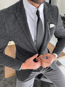 Lorelli Dark Gray Slim Fit Peak Lapel Wool Blazer-baagr.myshopify.com-blazers-BOJONI