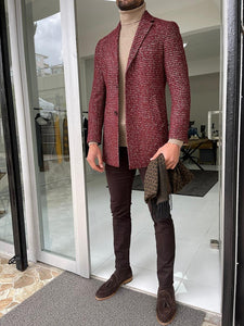 Verno  Burgundy Slim Fit Wool Long Coat-baagr.myshopify.com-Jacket-BOJONI