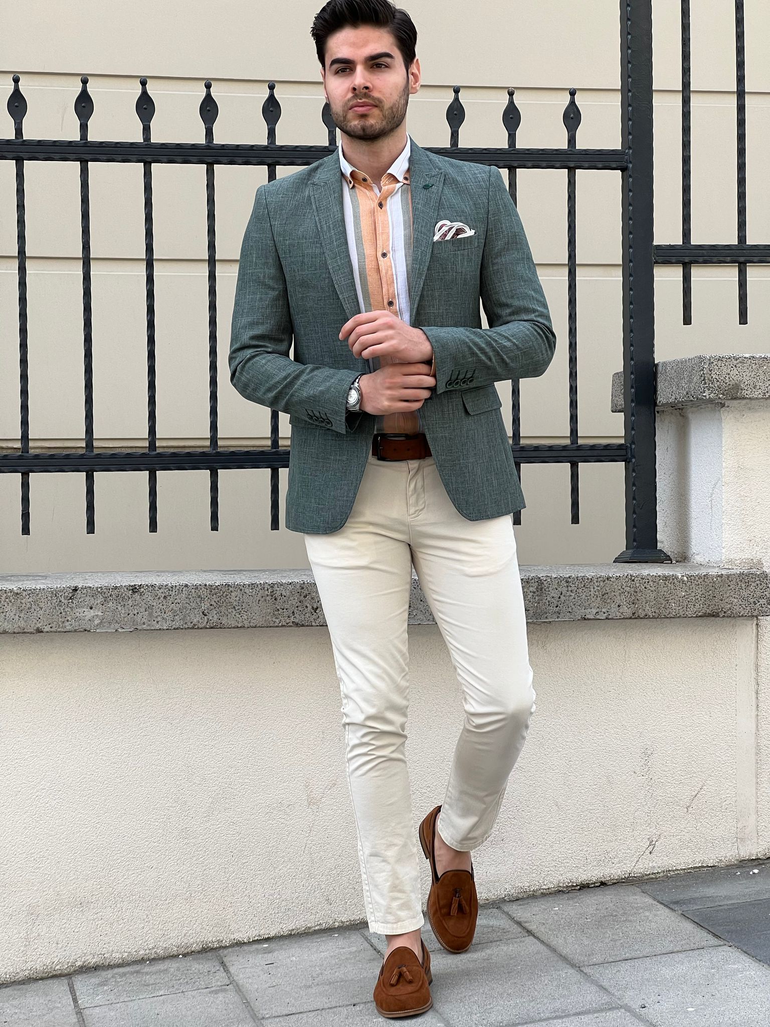 Bojoni Montebello Slim Fit High Quality Self-Patterned Green Blazer