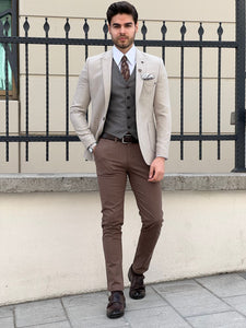 Bojoni Montebello Slim Fit High Quality Self Patterned Beige Suit