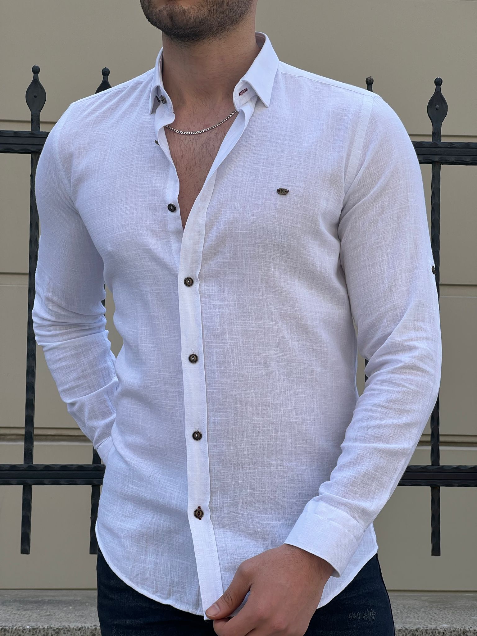 Bojoni Montebello Slim Fit High Quality Foldable Sleeve White Shirt