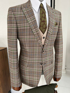 Louis Slim Fit Pointed Collared Beige & Khaki Combination Suit