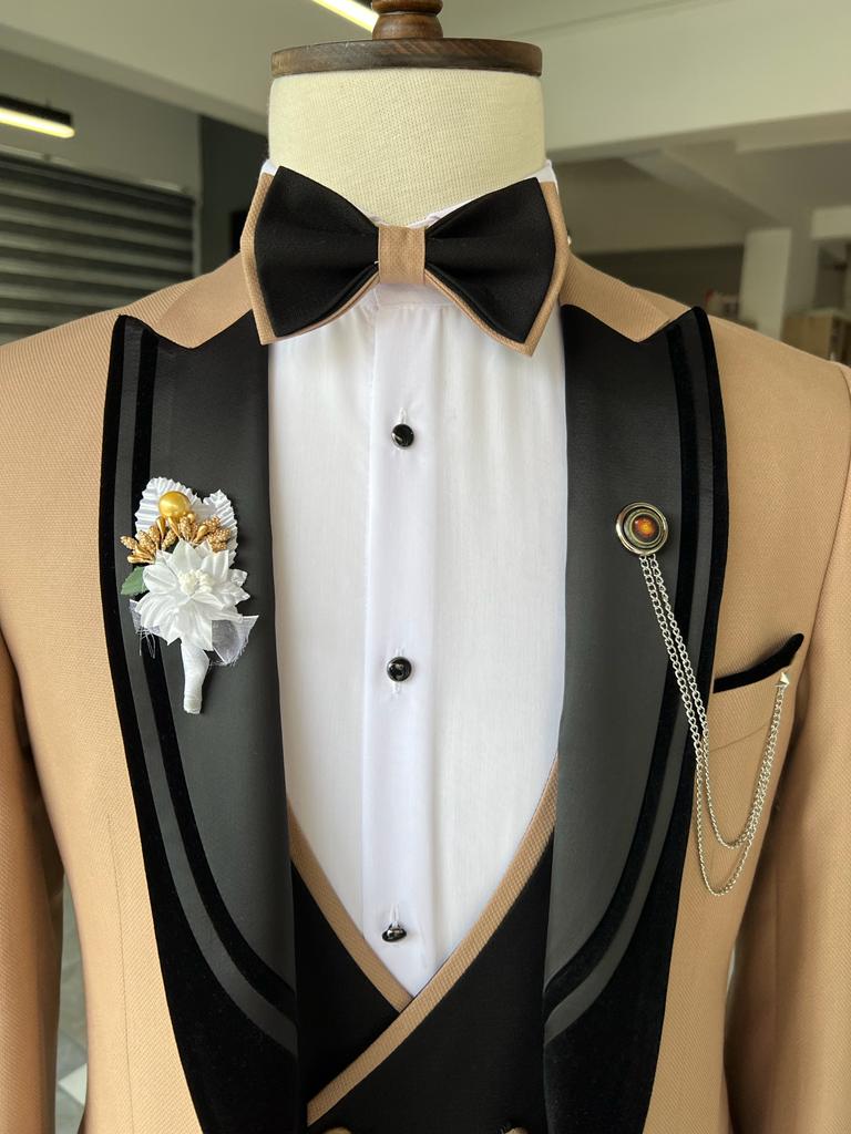 Bojoni Dayton Gold Slim Fit Velvet Peak Lapel Tuxedo