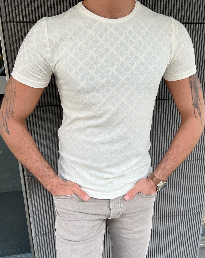 Benson Slim Fit Cream Printed Tees