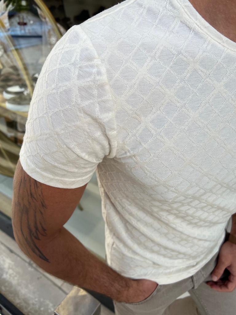 Benson Slim Fit Cream Printed Tees