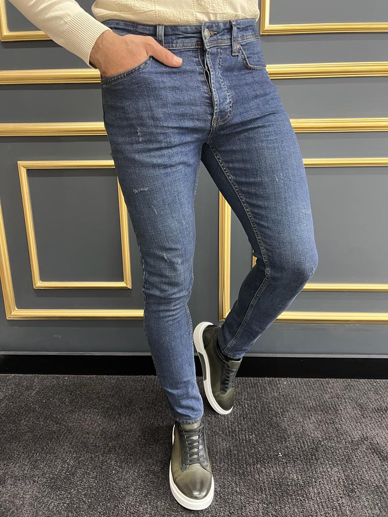 Rick Slim Fit Ripped Blue Jeans